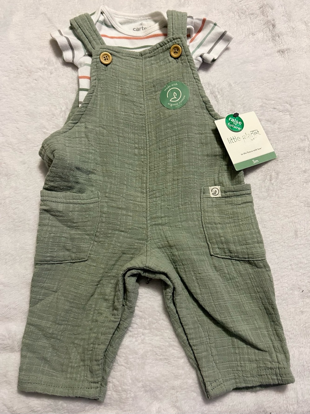 Carter's Sage Green Muslin Baby Overalls with Pocket Front